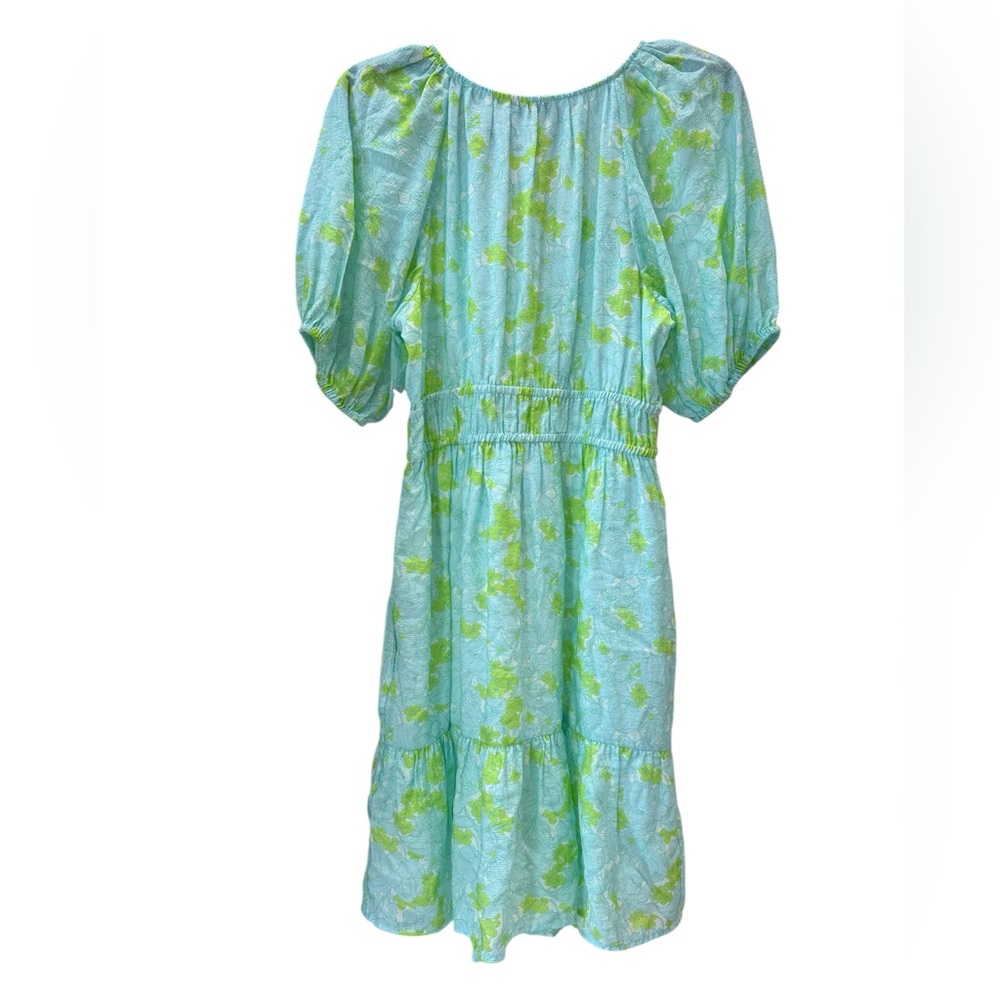 Vineyard Vines Sydney Mini Dress Womens S Blue Floral Smocked Tencel Puff Sleeve - Picture 3 of 6